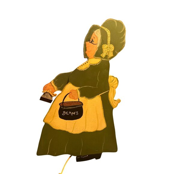 Vtg Handmade Painted Wooden Pull String Bell-Ringing Lady Figurine Wall Decor - Picture 2 of 6